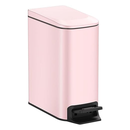 TIPGO Slim Bathroom Trash Can with Lid Soft Close, 6 Liter / 1.6 Gallon Stainless Steel Garbage with Removable Inner Bucket, Small Trash Bins for Bedroom, Office (Pink) by TIPGO
