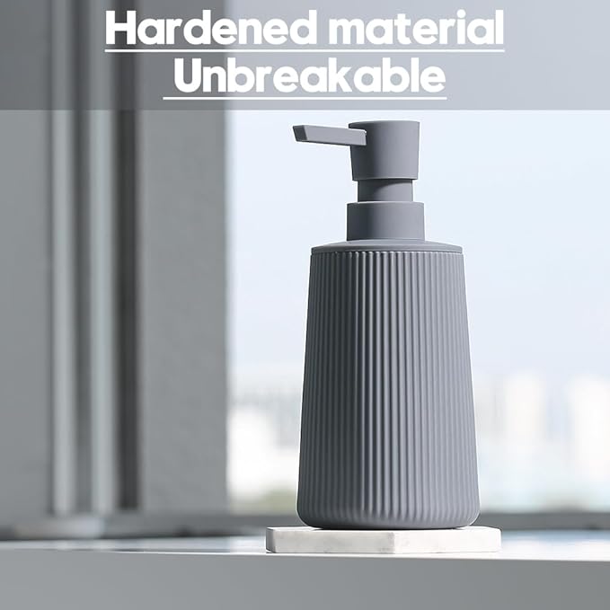 Small Soap Dispenser for Bathroom and Kitchen, Modern Farmhouse Striped Style Plastic Hand Soap Dish Soap Dispenser with Pump Matte Gray - Image 5
