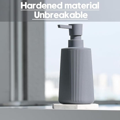 Small Soap Dispenser for Bathroom and Kitchen, Modern Farmhouse Striped Style Plastic Hand Soap Dish Soap Dispenser with Pump Matte Gray - Image 5