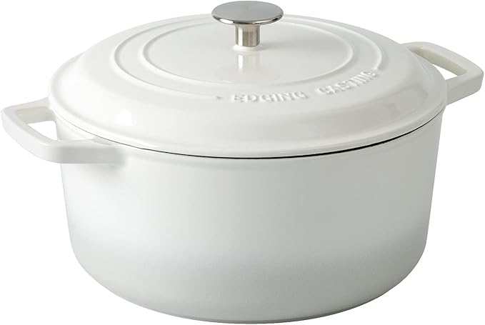 EDGING CASTING Enameled Cast Iron Dutch Oven Pot With Lid, Dutch Oven for Sourdough Bread Baking Round Pot Dule Handle, 6 Quart, White