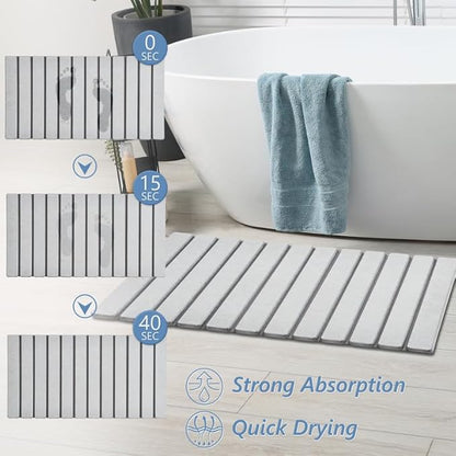 AWW Foldable Stone Bath Mat, Quick Dry Diatomaceous Earth Bath Mat with Non-Slip Mat, Super Absorbent, Easy to Clean, Compact for Small Bathrooms, 31.5 x 15.7, Light Grey - Image 2