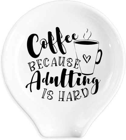 Funny Coffee Spoon Holder-Coffee Spoon Rest-Cafe Bar Station Accessories-Coffee Because Adulting Is Hard Sign