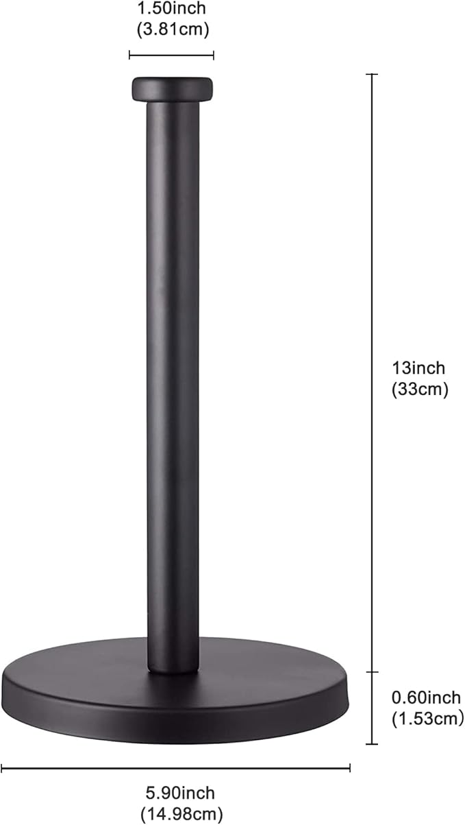 Black Standing Paper Towel Holder for Kitchen& Bathroom Countertop,Under Counter, Table Or BBQ, Standard or Jumbo-Sized Roll Paper (with Stainless Steel Base) - Image 2