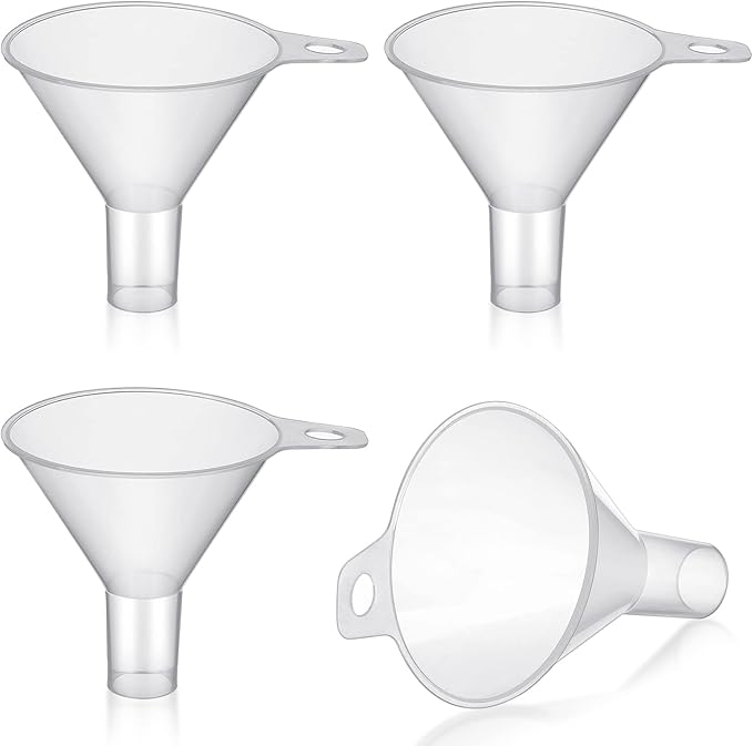 4 Packs Small Plastic Funnel for Filling Small Bottles 2.56 Inch Clear Wide Mouth Plastic Funnel for Filling Water Powder Essential Oils Perfumes Kitchen Bath Garage Use by Yetene