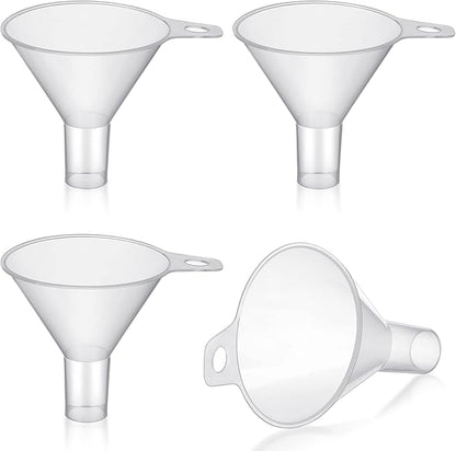 4 Packs Small Plastic Funnel for Filling Small Bottles 2.56 Inch Clear Wide Mouth Plastic Funnel for Filling Water Powder Essential Oils Perfumes Kitchen Bath Garage Use by Yetene