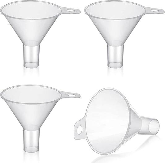 4 Packs Small Plastic Funnel for Filling Small Bottles 2.56 Inch Clear Wide Mouth Plastic Funnel for Filling Water Powder Essential Oils Perfumes Kitchen Bath Garage Use by Yetene