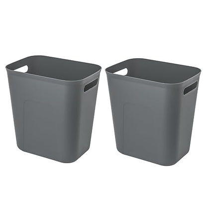 UUJOLY Plastic Small Trash Can Wastebasket, Garbage Container Basket for Bathrooms, Laundry Room, Kitchens, Offices, Kids Rooms, Dorms, 3.5 Gallon, Dark Grey, 2 Pack