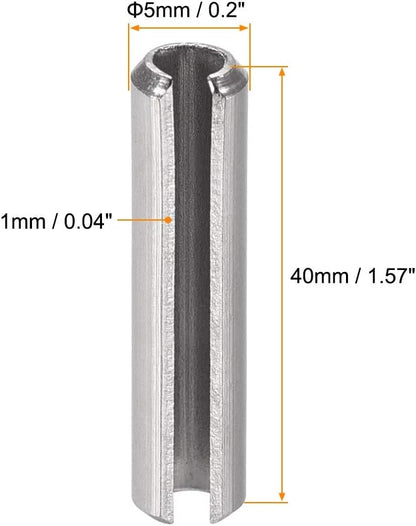 uxcell Slotted Spring Pin - M5 x 40mm 304 Stainless Steel Split Spring Roll Dowel Pins Plain Finish 20Pcs