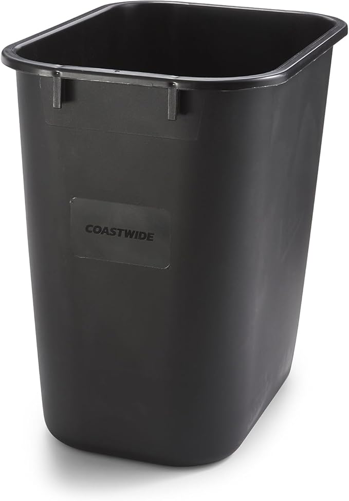 COASTWIDE Professional™ Indoor Trash Can Without Lid, Black Soft Molded Plastic, 3.5 Gallon, 2/Pack
