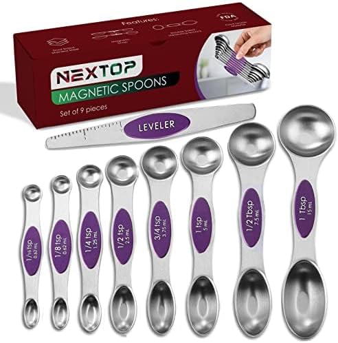 Magnetic Measuring Spoons Set of 9 Stainless Steel Dual-Sided Stackable Measuring Spoon Nesting Teaspoons Measuring Dry and Liquid Ingredients, Fits in Spice Jars Set of 9 (Purple) by Nextop