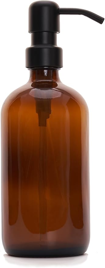 Diahom Soap Dispenser Amber Glass Hand Dish Soap Dispensers 1pcs Stainless Steel Pump 16 Oz for Kitchen Sink Countertop Bathroom by Diahom