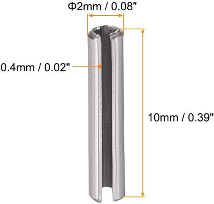 uxcell Slotted Spring Pin - M2 x 10mm 304 Stainless Steel Split Spring Roll Dowel Pins Plain Finish 20Pcs
