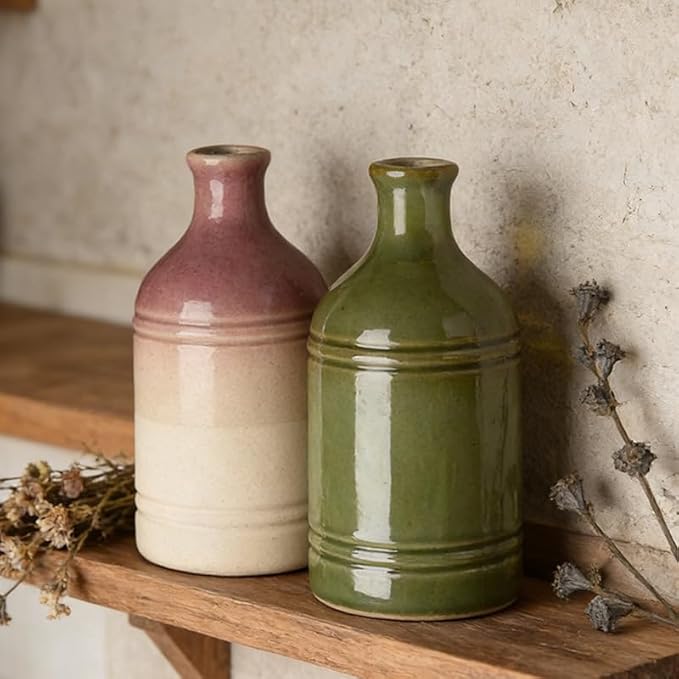 Ceramic Olive Oil Dispenser Bottle for Kitchen,Large Capacity 23.6Oz/700ml Gradient Purple with Gold Spout,Suitable for Storage Olive Oil, Vinegar, Soy Sauce,Lemon Juice (Purple)