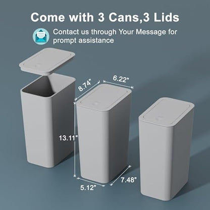 3 Pack 10 Liter / 2.6 Gallon Bathroom Trash Can, Small Trash Can with Lid, Garbage Can Waste Basket for Bathroom, Kitchen, Bedroom, Powder Room, Craft Room, Office, College (Gray) - Image 7