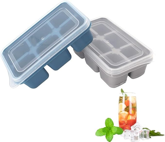 Ice Cube Trays 2 Pack - Mini Size Silicone Ice Cube Molds with Removable Lids Reusable and BPA Free for Whiskey, Cocktail, Stackable Flexible Safe Ice Cubes