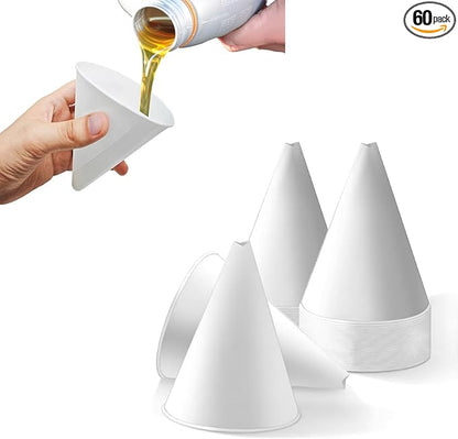 DXNQ 60PCS Disposable Engine Oil Funnels, Paper Cone Funnel Motor Oil Funnel Dispensers for Oil Change, Automotive Use No Spill Disposable Paper Funnels for Water Coolant Gas