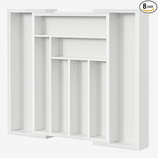 Pipishell Bamboo Expandable Drawer Organizer for Utensils Holder, Adjustable Cutlery Tray, Wood Drawer Dividers Organizer for Silverware, Flatware, Knives in Kitchen, Bedroom, Living Room (White) by Pipishell