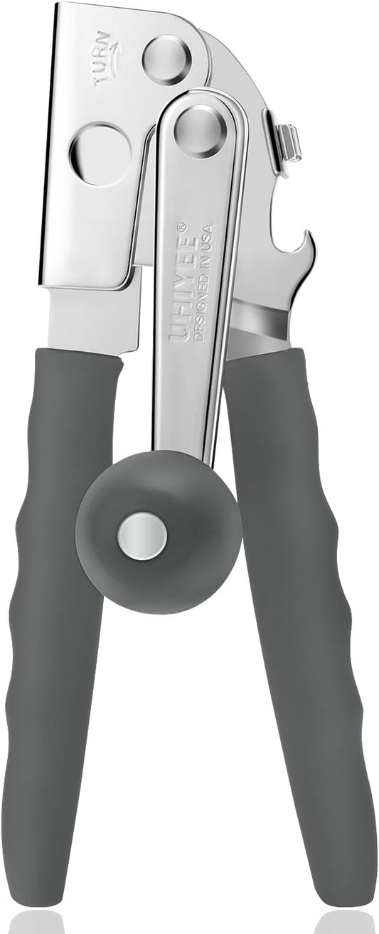 Commercial Can Opener, UHIYEE Hand Crank Can Opener Manual Heavy Duty with Comfortable Extra-long Handles, Oversized Knob, Large Handheld Can Open Easy for Big Cans, Gray by UHIYEE