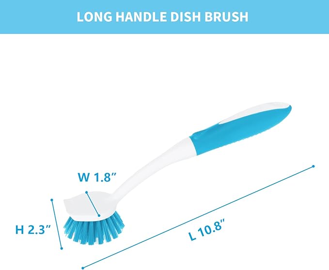 Dish Brush with Handle, 2 Pack Scrub Brushes with Built-in Scraper for Cleaning Kitchen, Pots, Pans and Sink, Scrubber Washing Tools, Blue - Image 7