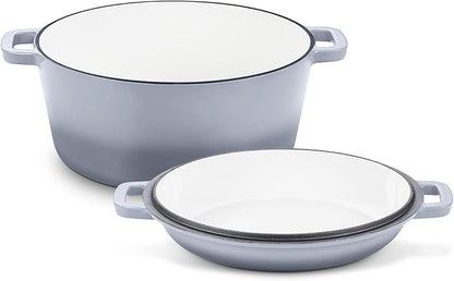 TeamFar 5 Quart Enameled Cast Iron Dutch Oven, 2-In-1 Dutch Oven Pot Cookware with Skillet Lid for Bread Baking Braising Stewing Roasting, Sturdy & Nonstick, Oven Safe & Fit for Induction (Grey) by TeamFar
