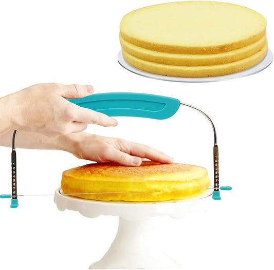 Adjustable Cake Slicer Leveler Small Cake Cutter Slicer for Leveling Tops of Layer Cakes Professional Baking Tool with Stainless Steel Wires and Sea Blue Handle