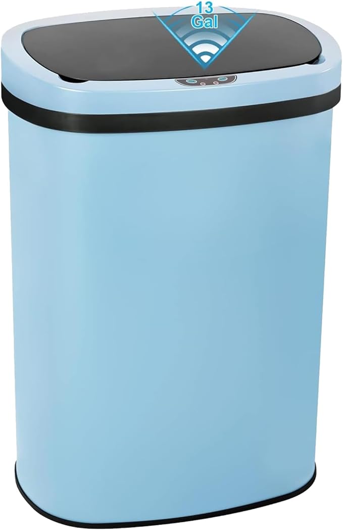 Bigacc 13 Gallon Automatic Touchless Trash Can with Lid, 50L Capacity, Stainless Steel, Blue, 16 x 11 x 23 in by Bigacc