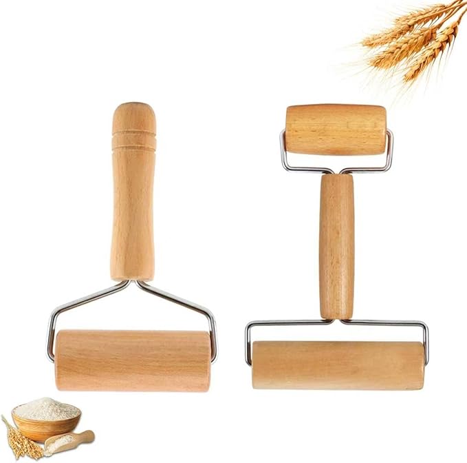 Small Wooden Rolling Pin for Dough Mini Dough Roller with Double Handles Non Stick Pizza Rolling Pin for Baking Pastry Tortilla Cookie Dumpling(2PCS) by Lasten