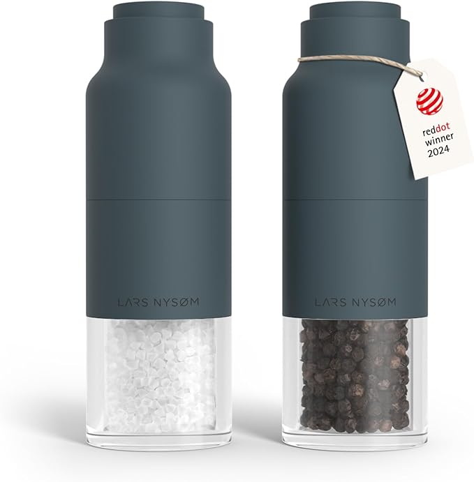 LARS NYSØM Salt and Pepper Grinder Set, Stainless Steel Manual Salt and Pepper Mills, Adjustable Ceramic Grinder, Design Spice Shakers (Stone Blue)