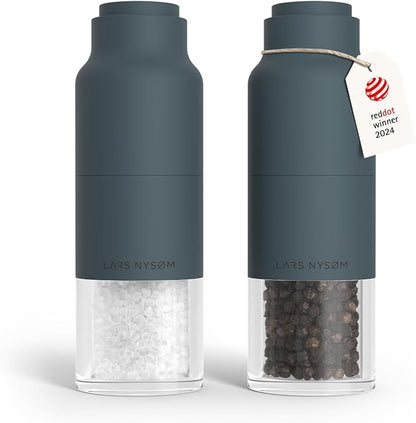 LARS NYSØM Salt and Pepper Grinder Set, Stainless Steel Manual Salt and Pepper Mills, Adjustable Ceramic Grinder, Design Spice Shakers (Stone Blue)