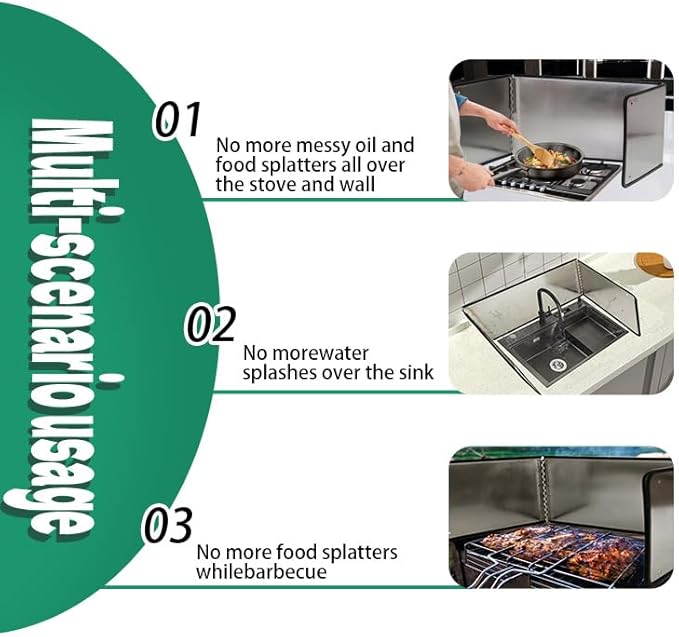 Large 3 Sided Splatter Guard for Frying Stove Top,Oil Splash Guard Cooking for Stove,Non Stick Foldable Splatter Screen for Stove Top (Silver) - Image 5