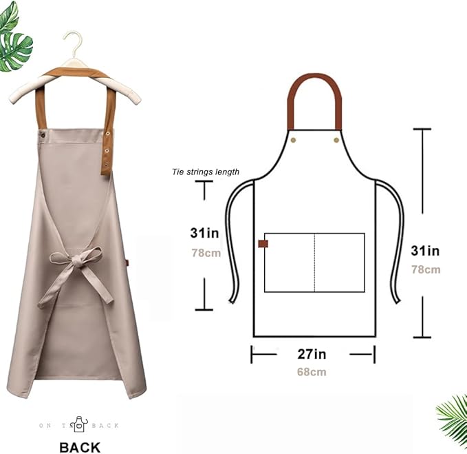 Kitchen Bib Apron with Pockets, Women Men Adjustable Neck Strap Water Resistant Apron for Chef Artist Waiter