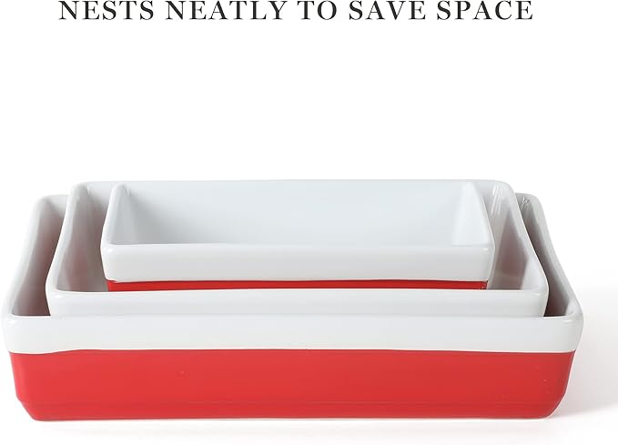 MARTHA STEWART 3-Piece Oven to Table Stoneware Bakeware Set – Baking Dish & Casserole Set – Red – Durable Oven-Safe Bakeware for Baking and Serving - Image 4