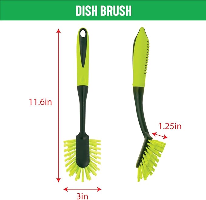 Pine-Sol Scrub Brush Set - Long Handle Cleaning Brushes with Heavy Duty Bristles and Comfort Grip - Scrubbers for Kitchen, Household, and Dishwashing, 2 Pieces - Image 5