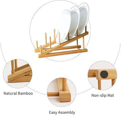 Bamboo Dish Drying Rack Wooden Plate Rack Kitchen Pot Lid Holder Cabinet Organizer for Dish Plate Cup Pot Lid Bowl Cutting Board - Image 7
