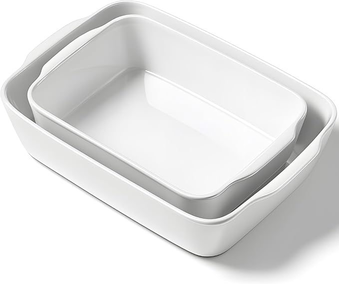 HOMBENE Ceramic Baking Dish Set for 2, Casserole Dish,Ceramic Baking Pan, Bakeware for Baking, Kitchen Decor, Microwave Oven Safe (3.3QT/4.2QT) by HOMBENE