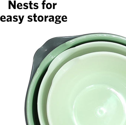 Glad Mixing Bowls with Pour Spout, Set of 4 - Nesting Plastic Bowls (1.2qt, 1.9qt, 2.8qt, and 3qt with Handle) - Non Slip Base, Dishwasher Safe Kitchen Cooking and Baking Supplies, Green - Image 4