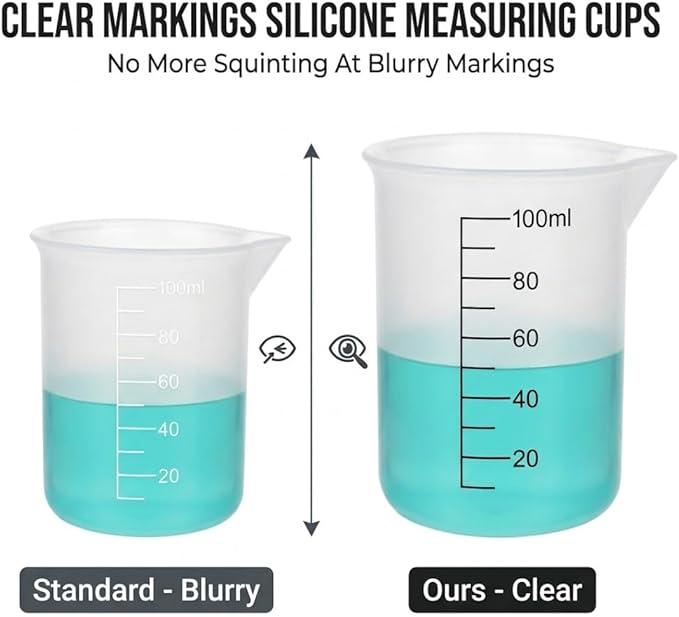 8 PCS Silicone Measuring Cups Kits,Silicone Measuring Cup,100ml Non-Stick Mixing Cups,Precise Scale,Durable Easy Clean for Epoxy Resin,Stain Jewelry Making,Casting Molds, Waxing,DIY, Art,Craft