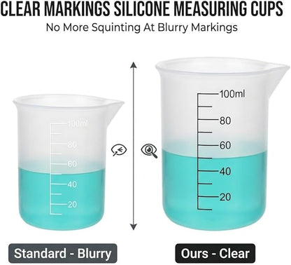8 PCS Silicone Measuring Cups Kits,Silicone Measuring Cup,100ml Non-Stick Mixing Cups,Precise Scale,Durable Easy Clean for Epoxy Resin,Stain Jewelry Making,Casting Molds, Waxing,DIY, Art,Craft