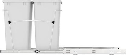 Rev-A-Shelf RV-18KD-11C S Double Pullout Trash Can for Kitchen Cabinets 35 Qt Garbage Recycling Bin on Full-Extension Slides, White