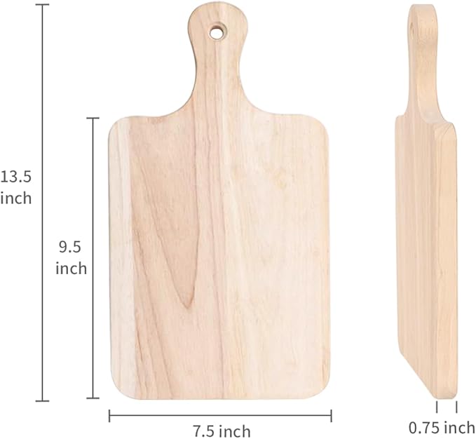 LZMS 4-Pack 13 1/2"x 7 1/2" Wood Serving Boards Set | Unfinished Wood Crafts with Handle | Wooden Cutting Boards Bulk for Charcuterie,Cheese,Meat,Bread,Vegetabes & Fruits