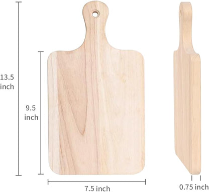 LZMS 4-Pack 13 1/2"x 7 1/2" Wood Serving Boards Set | Unfinished Wood Crafts with Handle | Wooden Cutting Boards Bulk for Charcuterie,Cheese,Meat,Bread,Vegetabes & Fruits
