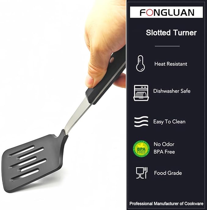 Stainless Steel Cooking Slotted Turner With Heat-resistant BPA-free nylon head Safe for Non-Stick Cookware POM Handles Heavy Duty Kitchen Spatulas For Serving - Image 5