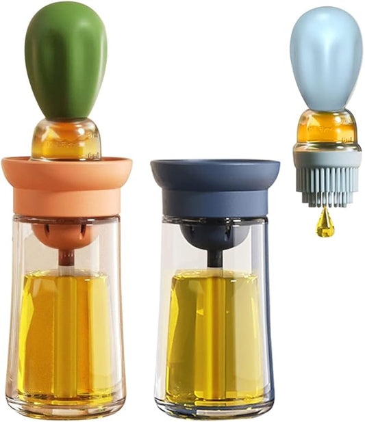 TINMIX Oil Dispenser with Brush - 2 Pack Glass Olive Oil Dispenser Bottle with Basting Brush for Cooking Frying Baking Kitchen 180ml, T-OB21 Blue+Green by TINMIX