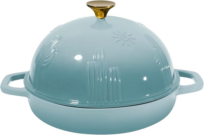 Flavehc Cast Iron Bread Oven With Cloche Lid for Baking - Blue Enameled Dutch Oven With Dome Lid for Sourdough - 5 qt by FLAVEHC