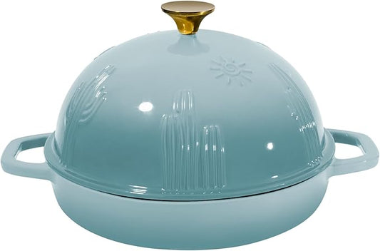 Flavehc Cast Iron Bread Oven With Cloche Lid for Baking - Blue Enameled Dutch Oven With Dome Lid for Sourdough - 5 qt by FLAVEHC