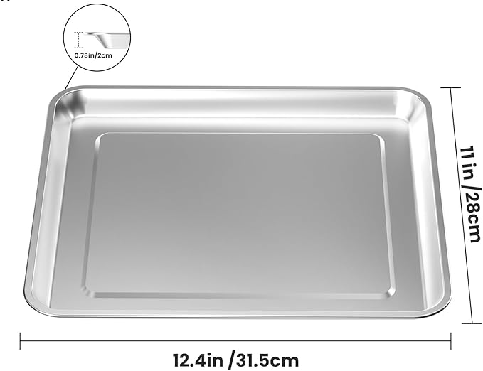 Baking Pan Stainless Steel Set of 2, 12.4"x11" Air Fryer Pan Replacement Tray for Cuisinart TOA-060 and TOA-065 TOA-70 Airfryer Toaster Oven Accessories Parts for Cooking Bread and Broiling, NonStick