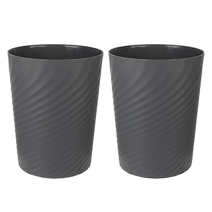 UUJOLY Plastic Small Trash Can Wastebasket, Garbage Container Basket for Bathrooms, Laundry Room, Kitchens, Offices, Kids Rooms, Dorms, 1.8 Gallon, Dark Grey, 2 Pack