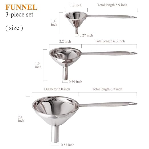 3 in 1 Metal Funnels for Filling Bottles Stainless Steel Small Kitchen Funnel Set for Transferring Essential Oils Liquid Fluid Spice Dry Ingredients Powder, Durable (‎Long-Handled Funnel) - Image 5