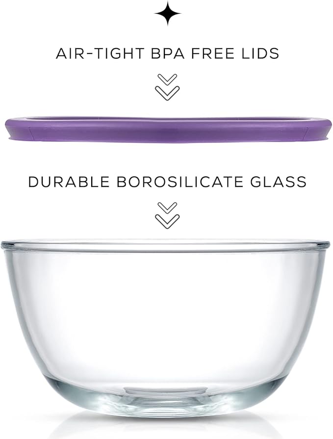 JoyJolt Very Peri 8pc Glass Mixing Bowls with Lids Set - Large Nesting Bowls, 2 Qt, Durable, Dishwasher & Microwave Safe - Image 4