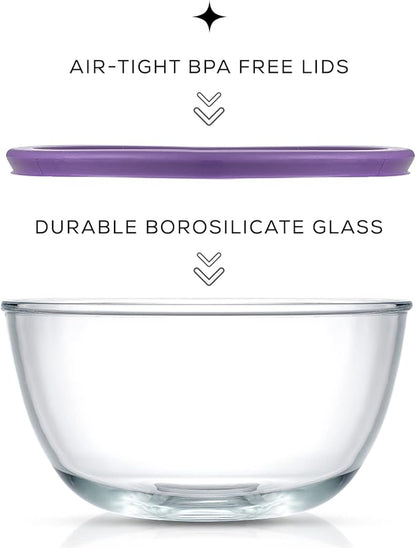 JoyJolt Very Peri 8pc Glass Mixing Bowls with Lids Set - Large Nesting Bowls, 2 Qt, Durable, Dishwasher & Microwave Safe - Image 4